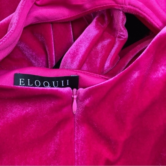 Eloquii Hot Pink Velvet Cowl Back Maxi with Black Tie Belt - Picture 8 of 16